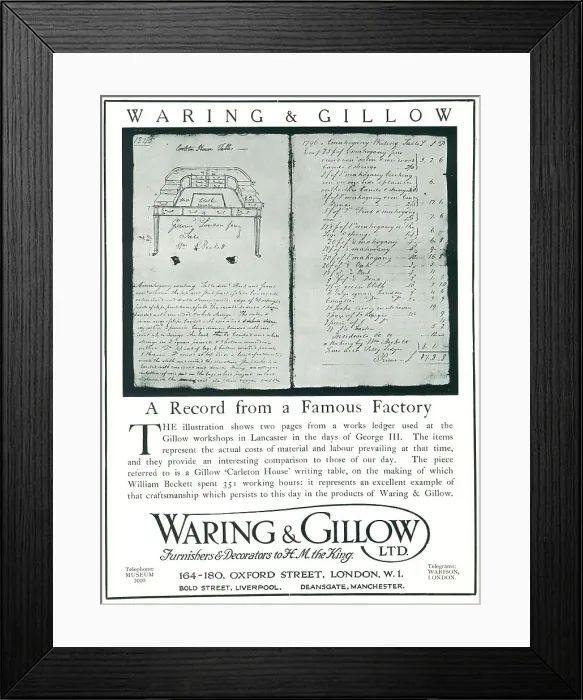 Framed Print : Waring and Gillow Advertisement Framed Print : Waring and Gillow Advertisement