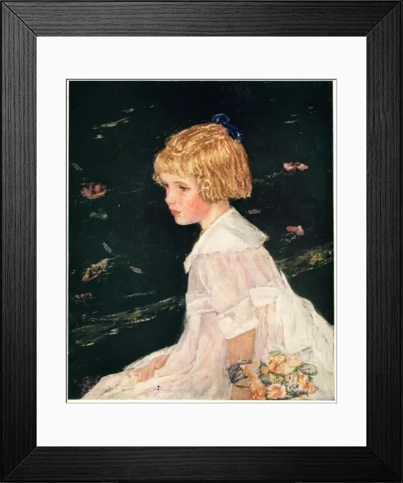 Framed Print : Lassie. A portrait painting of Lassie, a young girl seated Framed Print : Lassie. A portrait painting of Lassie, a young girl seated