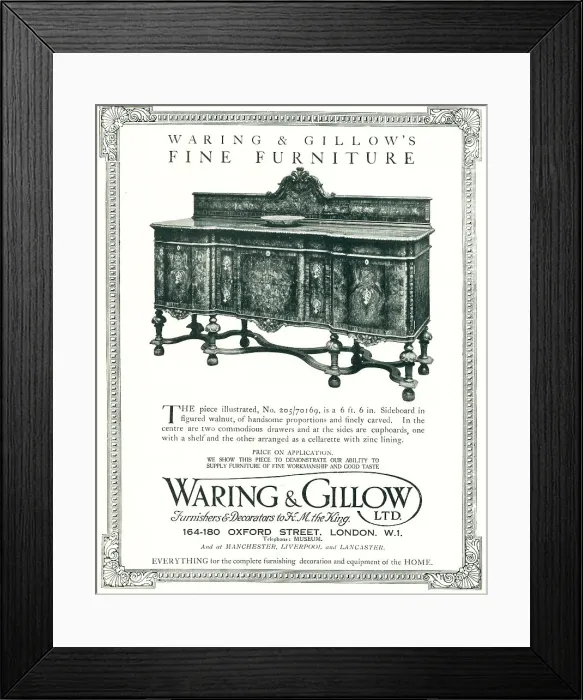 Framed Print : Waring and Gillow Advertisement Framed Print : Waring and Gillow Advertisement