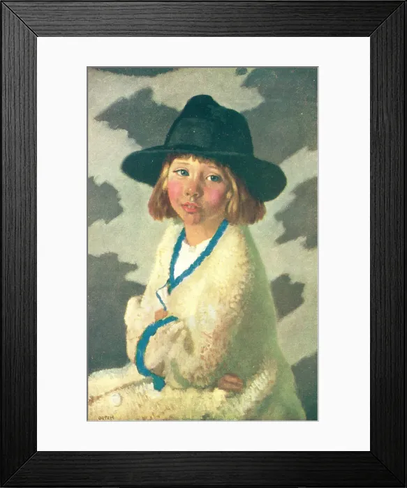 Framed Print : Kit. A portrait painting of Kit, a young girl with blushing cheeks, wearing a black hat Framed Print : Kit. A portrait painting of Kit, a young girl with blushing cheeks, wearing a black hat