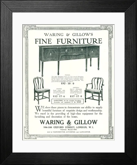 Framed Print : Waring and Gillow Advertisement Framed Print : Waring and Gillow Advertisement