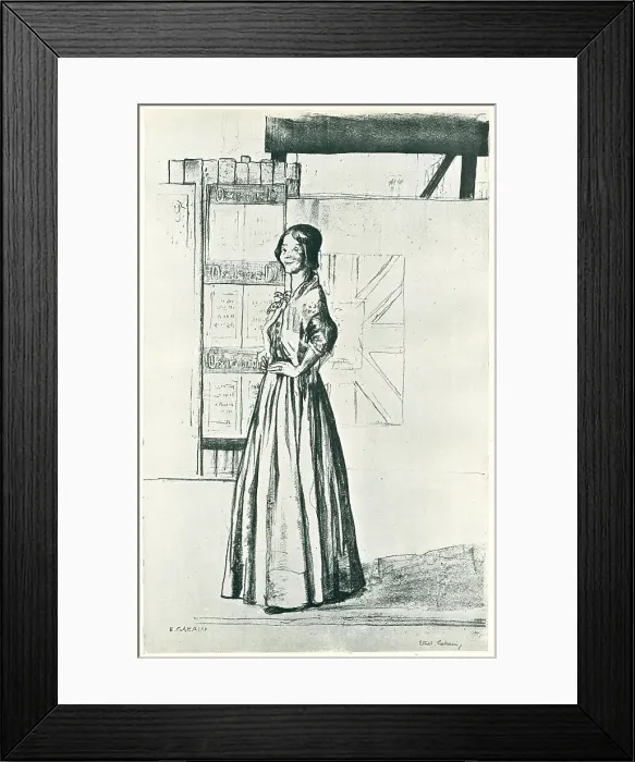 Framed Print : Affiches. A portrait lithograph of a young woman Framed Print : Affiches. A portrait lithograph of a young woman