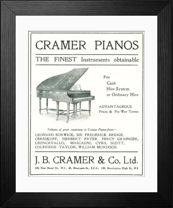 Framed Print : Cramer Pianos Advertisement Framed Print : Cramer Pianos Advertisement
