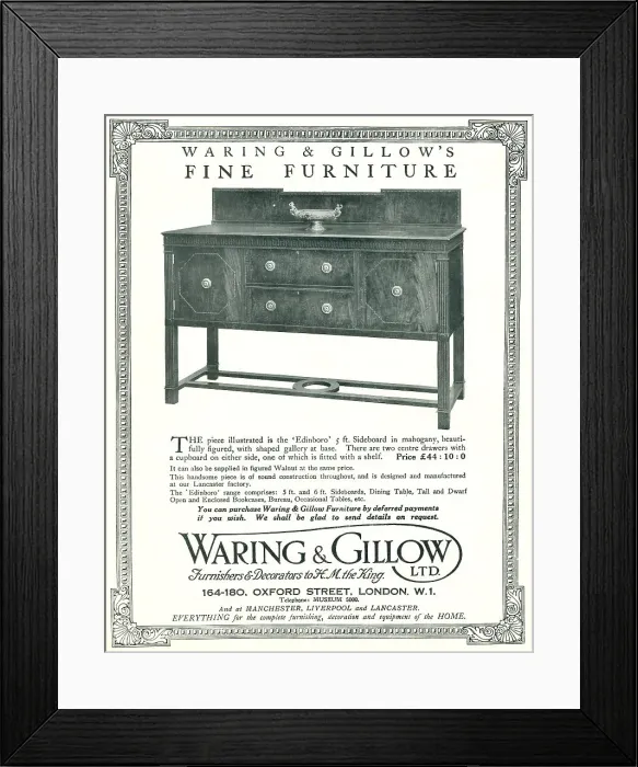 Framed Print : Waring and Gillow Advertisement Framed Print : Waring and Gillow Advertisement
