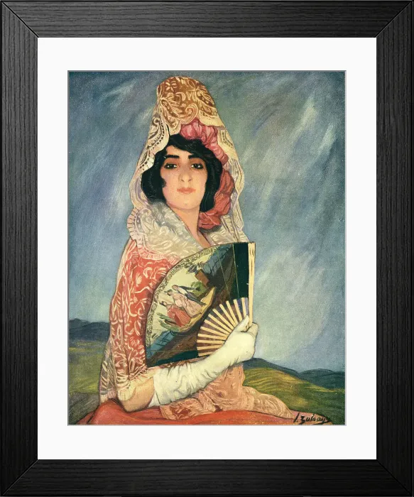 Framed Print : The Fan. A portrait oil painting of a young Spanish lady wearing a decorative dress Framed Print : The Fan. A portrait oil painting of a young Spanish lady wearing a decorative dress