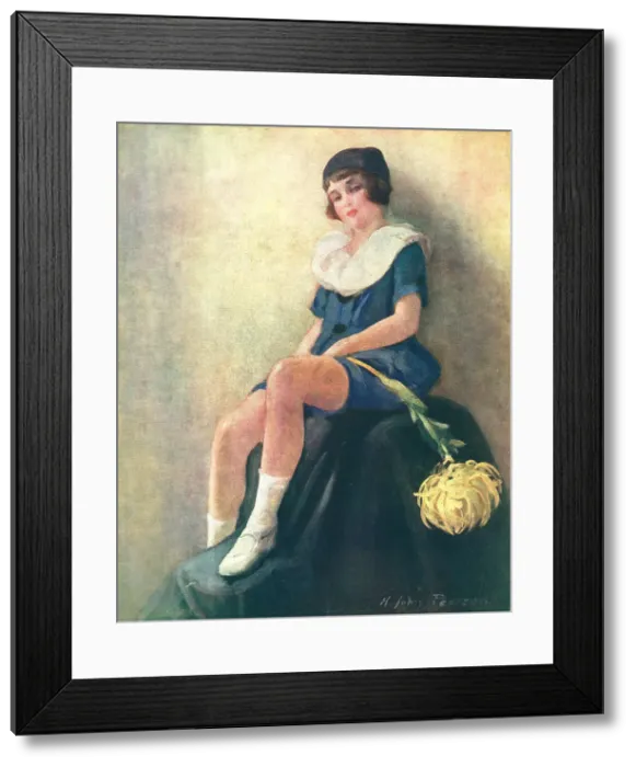 Framed Print : Babbetta. A portrait oil painting of a girl named Babbetta, sat Framed Print : Babbetta. A portrait oil painting of a girl named Babbetta, sat