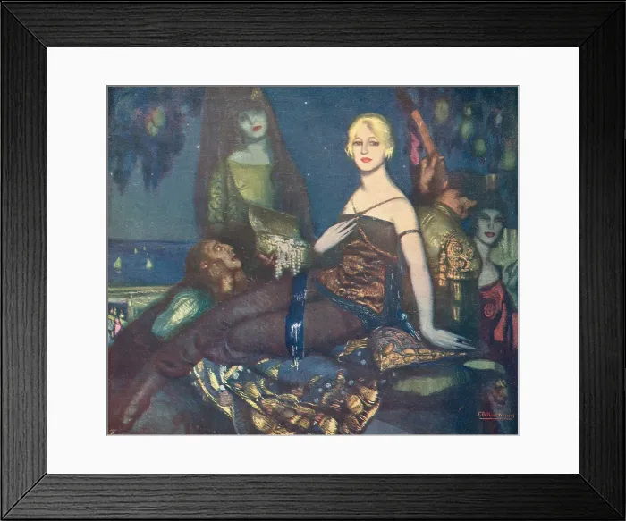 Framed Print : LOffrande. This oil painting depicts a beautiful young woman sat on some cushions Framed Print : LOffrande. This oil painting depicts a beautiful young woman sat on some cushions