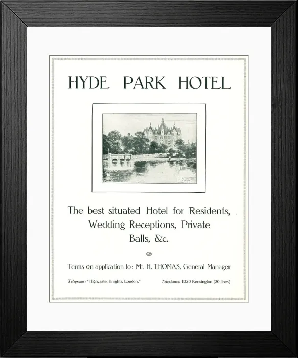 Framed Print : Hyde Park Hotel Advertisement Framed Print : Hyde Park Hotel Advertisement