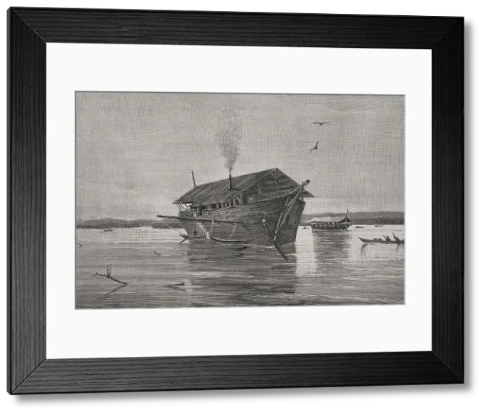 Framed Print : Africa. Floating factory on the shrimp river Framed Print : Africa. Floating factory on the shrimp river