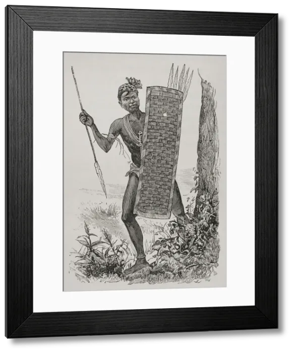 Framed Print : History of Africa. The Congo. Indigenous armed for warfare Framed Print : History of Africa. The Congo. Indigenous armed for warfare