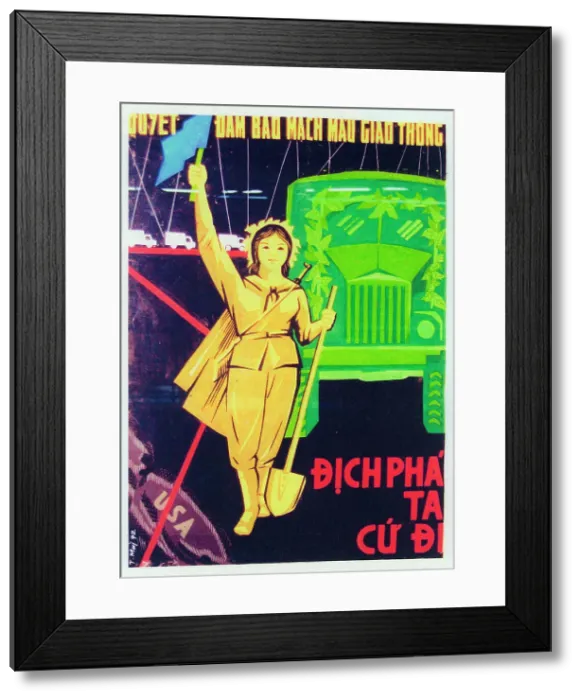 Framed Print : Vietnamese Patriotic Poster - Ensure the passage of Truck Co