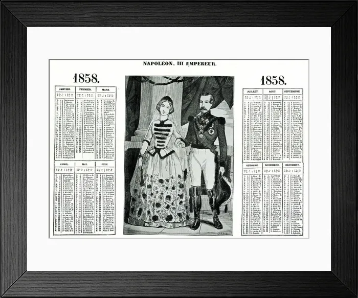 Framed Print : Napoleon III and Empress Eugenie, Calendar for 1858 Framed Print : Napoleon III and Empress Eugenie, Calendar for 1858