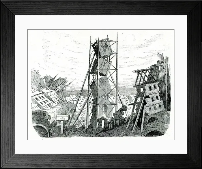 Framed Print : Satirical cartoon, broken tower with scaffolding, Paris Framed Print : Satirical cartoon, broken tower with scaffolding, Paris