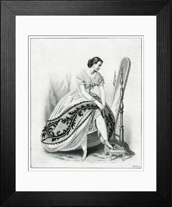 Framed Print : Woman in crinoline dress, getting ready to go out Framed Print : Woman in crinoline dress, getting ready to go out