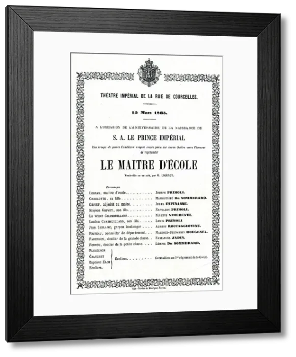 Framed Print : Programme, Imperial Theatre, Rue de Courcelles, Paris Framed Print : Programme, Imperial Theatre, Rue de Courcelles, Paris
