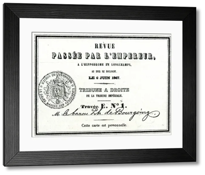 Framed Print : Ticket for Longchamps Hippodrome, 6 June 1867