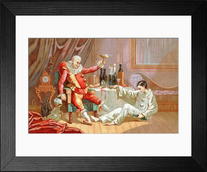 Framed Print : Christmas card, Pulcinella and Pierrot Framed Print : Christmas card, Pulcinella and Pierrot