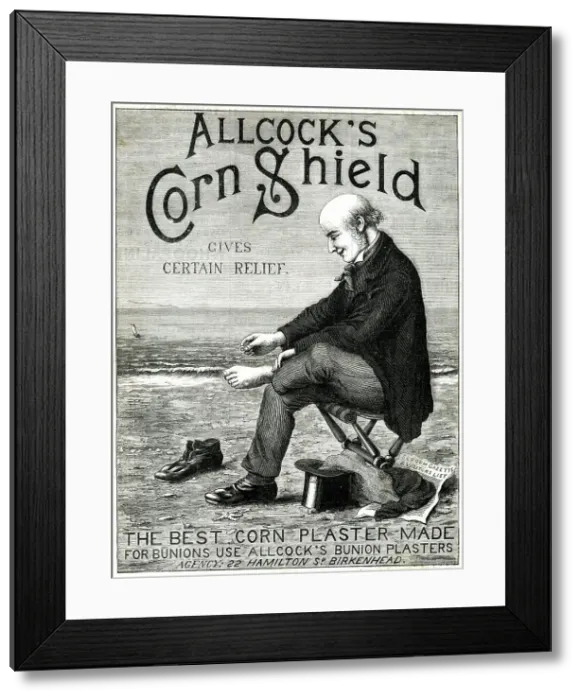 Framed Print : Advert, Allcock's Corn Shield Framed Print : Advert, Allcock's Corn Shield