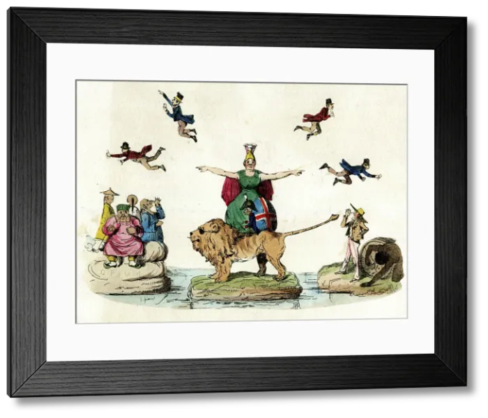 Framed Print : Cartoon, Britannia, Her Empire and Foes Framed Print : Cartoon, Britannia, Her Empire and Foes