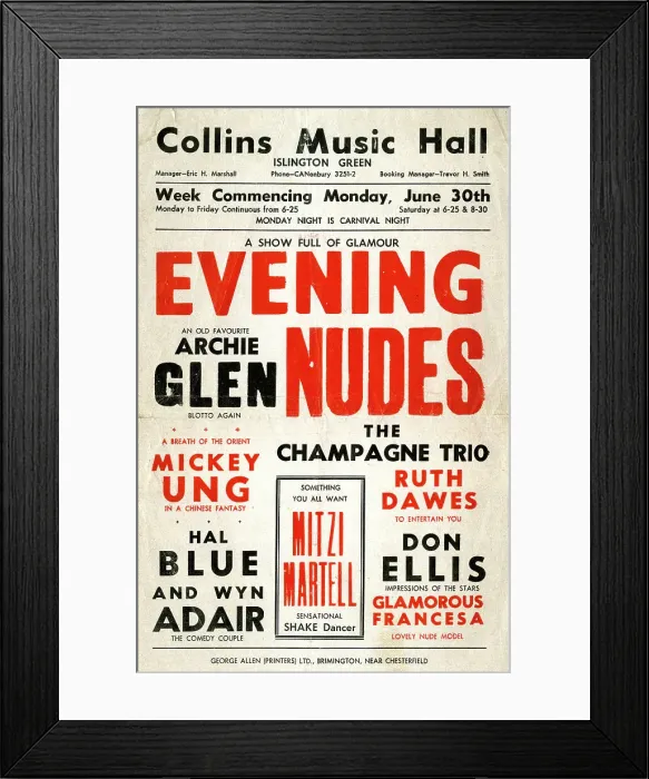 Framed Print : Poster, Collins Music Hall, Islington Green, London Framed Print : Poster, Collins Music Hall, Islington Green, London