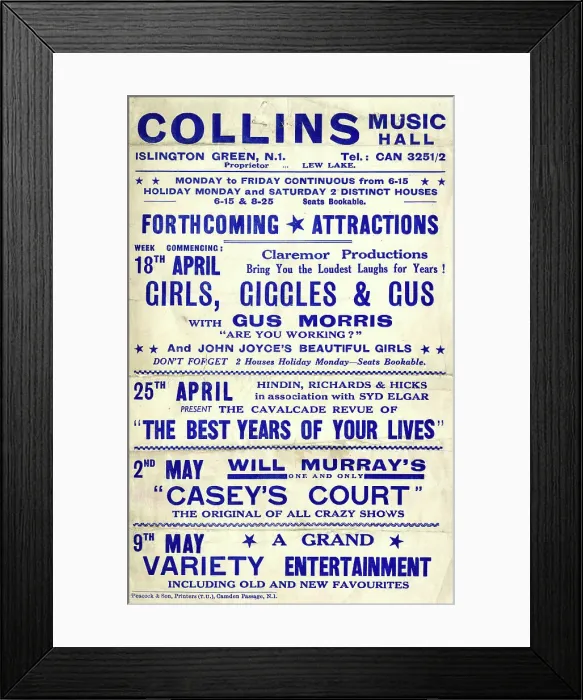Framed Print : Poster, Collins Music Hall, Islington Green, London Framed Print : Poster, Collins Music Hall, Islington Green, London