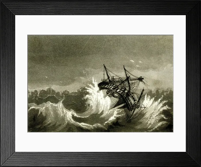 Framed Print : HMS Theseus in a hurricane at San Domingo, West Indies