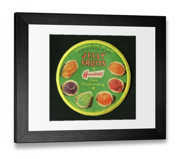 Framed Print : Box lid, Harradine Crystallised Jelly Fruits Framed Print : Box lid, Harradine Crystallised Jelly Fruits