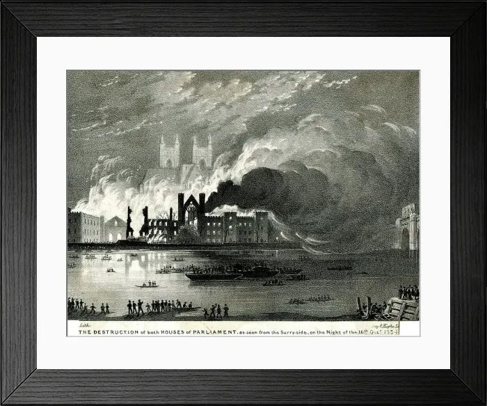 Framed Print : Houses of Parliament in London destroyed by fire Framed Print : Houses of Parliament in London destroyed by fire