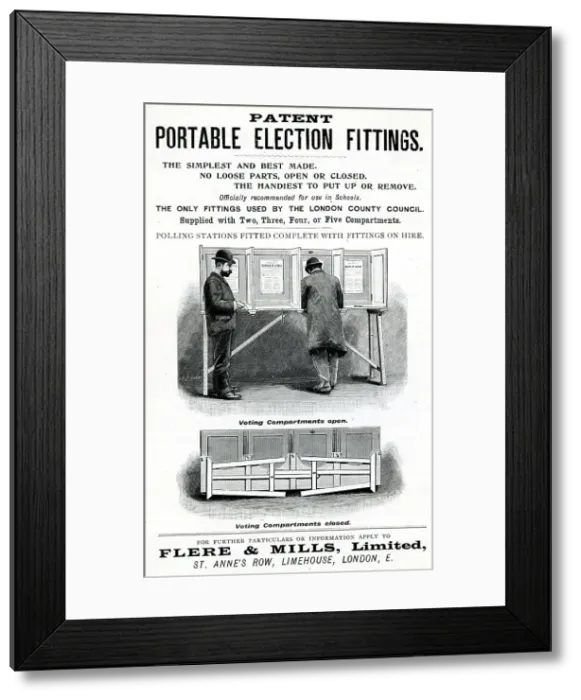 Framed Print : Advert, Patent Portable Election Fittings Framed Print : Advert, Patent Portable Election Fittings