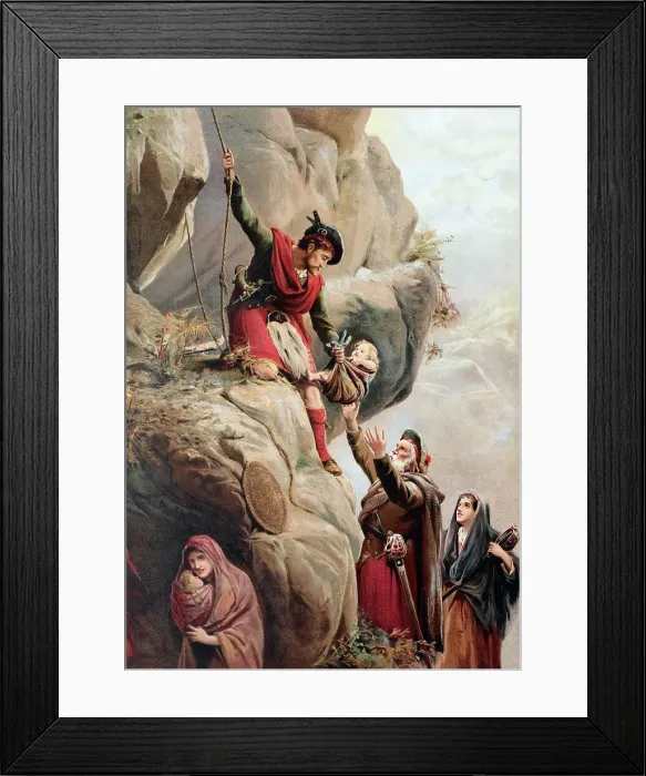 Framed Print : William Wallace rescuing a child at Cartland Craigs Framed Print : William Wallace rescuing a child at Cartland Craigs