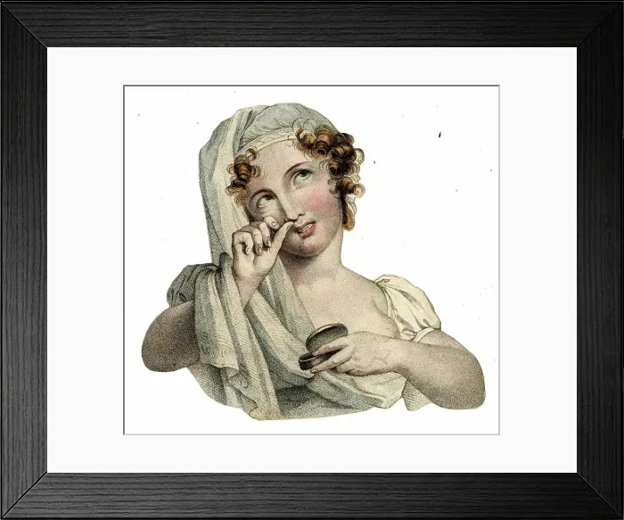 Framed Print : Victorian scrap, young woman taking snuff Framed Print : Victorian scrap, young woman taking snuff