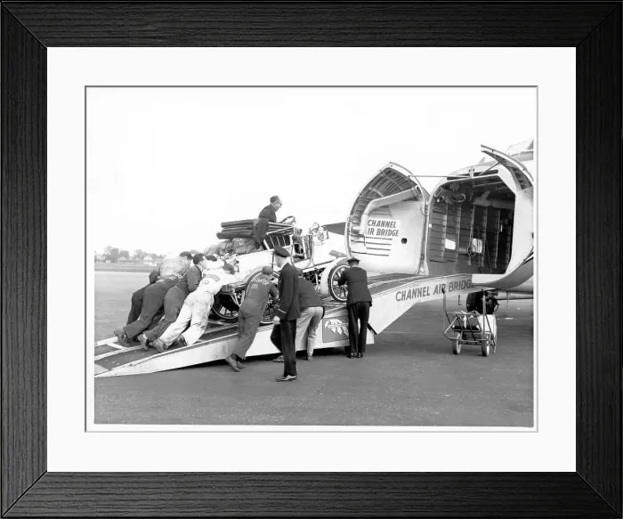 Framed Print : Bristol Freighter Mk. 31 being loaded with a vintage automobi Framed Print : Bristol Freighter Mk. 31 being loaded with a vintage automobi