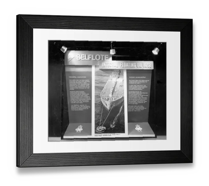 Framed Print : Window display for Dunlop's Selflote floating oil hose Framed Print : Window display for Dunlop's Selflote floating oil hose
