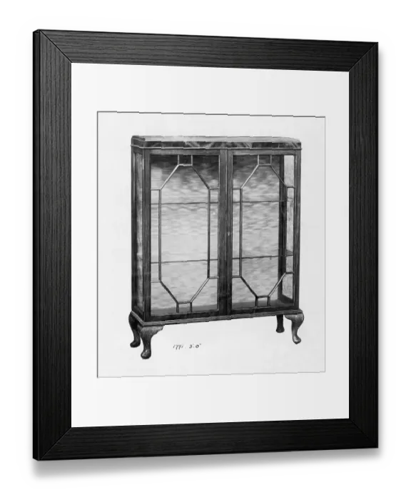 Framed Print : Glass fronted display cabinet Framed Print : Glass fronted display cabinet