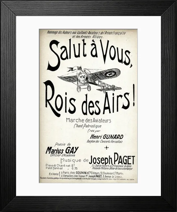 Framed Print : Music cover, Salut a Vous, Rois des Airs! WW1 Framed Print : Music cover, Salut a Vous, Rois des Airs! WW1