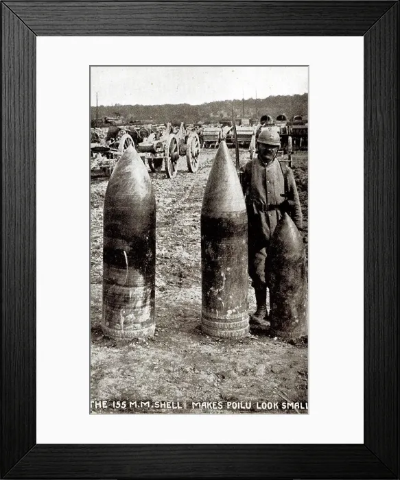 Framed Print : The 155mm shell makes French soldier look small, WW1 Framed Print : The 155mm shell makes French soldier look small, WW1