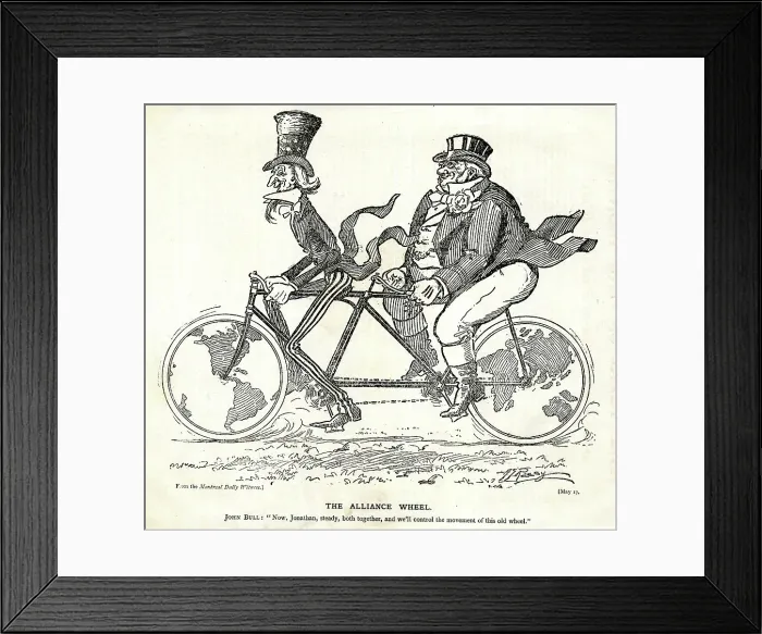 Framed Print : Cartoon, The Alliance Wheel, Uncle Sam and John Bull Framed Print : Cartoon, The Alliance Wheel, Uncle Sam and John Bull