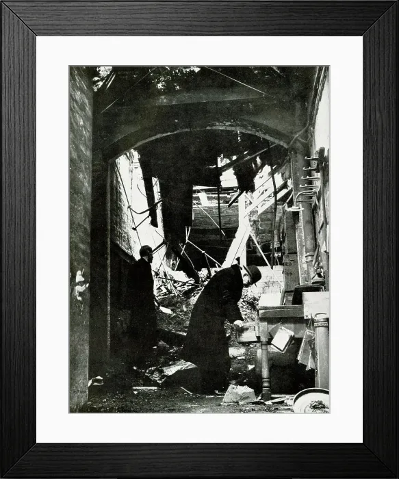 Framed Print : Inspecting Blitz bomb damage, Christie's Auctioneers, WW2 Framed Print : Inspecting Blitz bomb damage, Christie's Auctioneers, WW2