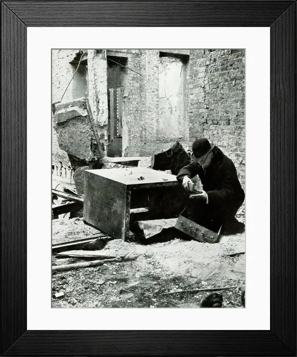 Framed Print : Inspecting Blitz bomb damage, Christie's Auctioneers, WW2 Framed Print : Inspecting Blitz bomb damage, Christie's Auctioneers, WW2