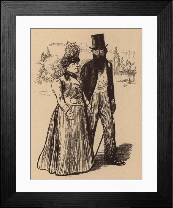 Framed Print : Lady and Gentleman Strolling Framed Print : Lady and Gentleman Strolling
