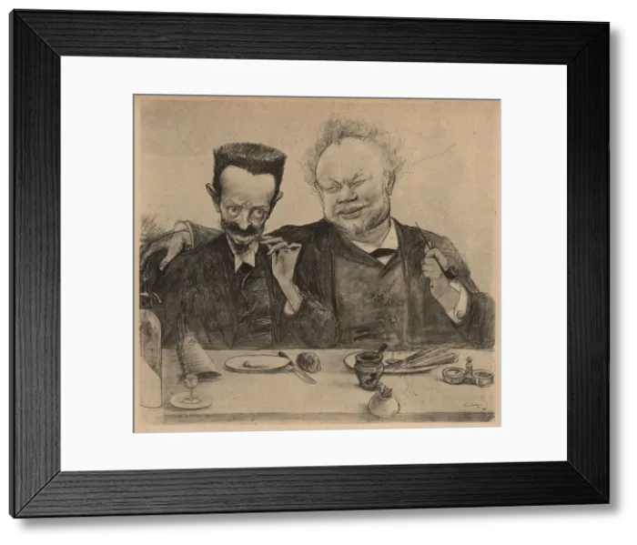 Framed Print : Deux Amis. A group portrait sketch of two friends Framed Print : Deux Amis. A group portrait sketch of two friends