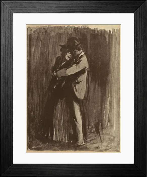 Framed Print : City Love. A sketch of a man embracing his wife in the city. Date: circa 1901 Framed Print : City Love. A sketch of a man embracing his wife in the city. Date: circa 1901