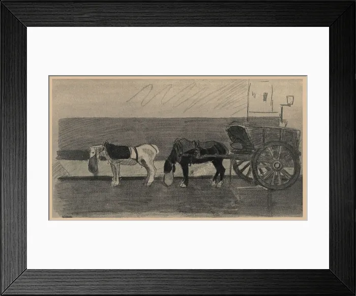 Framed Print : Lunch. An illustration of a pair of horses, black and white, feeding Framed Print : Lunch. An illustration of a pair of horses, black and white, feeding