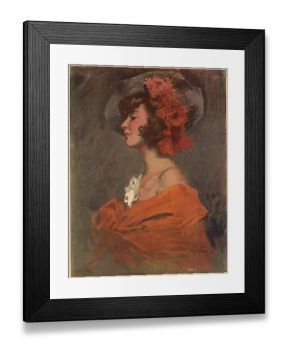 Framed Print : Dora. A side profile portrait pastel sketch of a young lady named Dora