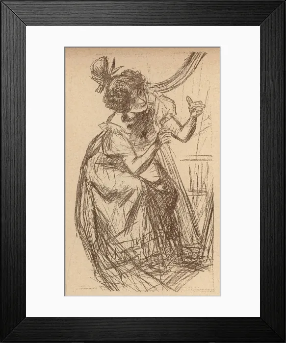 Framed Print : Harpist. A portrait sketch of a young lady playing the harp. Date: circa 1901 Framed Print : Harpist. A portrait sketch of a young lady playing the harp. Date: circa 1901
