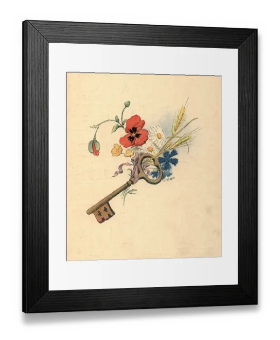 Framed Print : Flowers and Key Framed Print : Flowers and Key