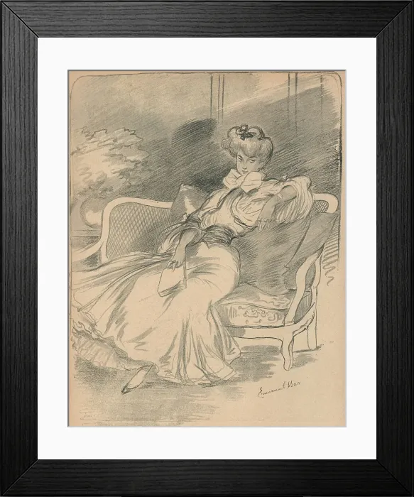 Framed Print : Dreamer. A portrait sketch of a young woman sat casually on an outdoor bench Framed Print : Dreamer. A portrait sketch of a young woman sat casually on an outdoor bench