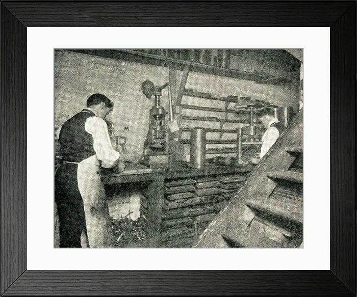 Framed Print : Corner of the Stamping Room, Pether's Sign Makers, London Framed Print : Corner of the Stamping Room, Pether's Sign Makers, London