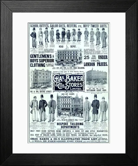 Framed Print : Advert, Chas Baker & Co Stores Limited, London Framed Print : Advert, Chas Baker & Co Stores Limited, London