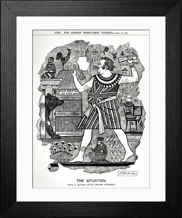Framed Print : Cartoon, The Situation, Britain in Egypt from a papyrus Framed Print : Cartoon, The Situation, Britain in Egypt from a papyrus
